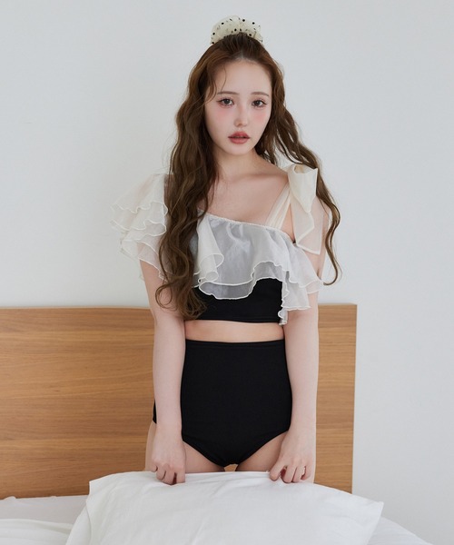 one after another NICE CLAUP（ワンアフターアナザーナイスクラップ）の「swimwear/肩リボンワンショルダー/3点セット（水着・レディース・チェック/ミント/アイボリー/ブラック・FREE）」の22枚目の写真