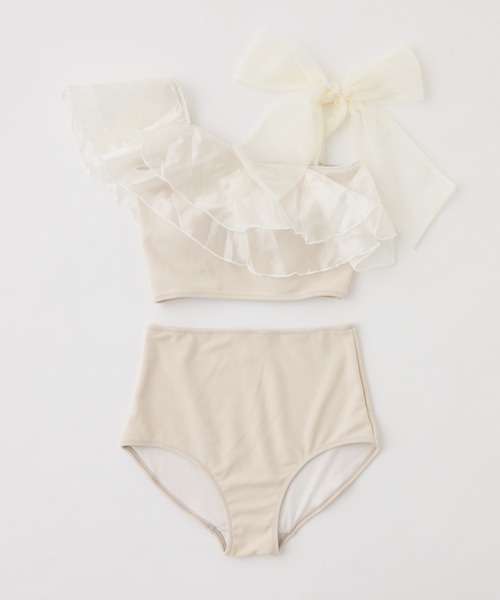 swimwear/肩リボンワンショルダー/3点セット（水着）｜one after