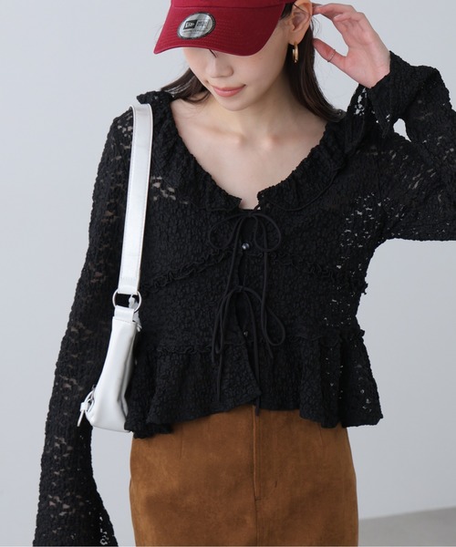 FREE'S MART(フリーズマート)の「◆前開きレースブラウス(シャツ/ブラウス・レディース・ブラック/ピンク/ホワイト・FREE)」の2枚目の写真