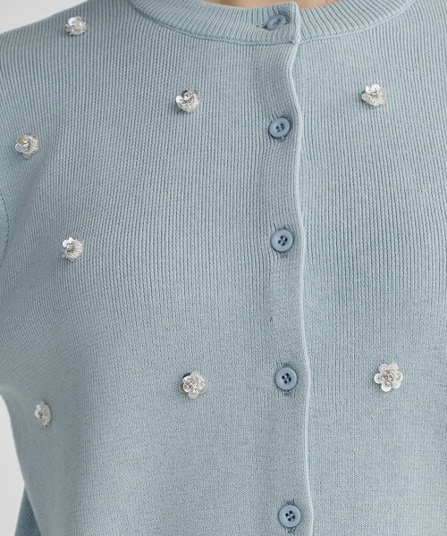 BIRTHDAY BASH(バースデイバッシュ)の「FLOWER BIJOU CREW NECK CARDIGAN(フラワージュークリューネックカーディガン)(カーディガン/ボレロ・レディース・アイボリー/グレー/ミント・FREE)」の8枚目の写真