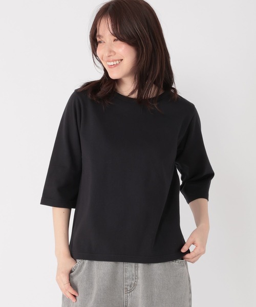 studio CLIP(スタディオクリップ)の「フライスベーシック5分袖Tシャツ(Tシャツ/カットソー・レディース・オフホワイト/その他1/ブラック/アイボリー・MEDIUM/LARGE)」の2枚目の写真