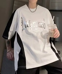 link lot（リンクロット）の「配色ラグランスリーブ箔プリントトップス（Tシャツ/カットソー）」