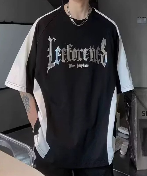 link lot（リンクロット）の「配色ラグランスリーブ箔プリントトップス（Tシャツ/カットソー・メンズ・ホワイト/ブラック・M）」の2枚目の写真