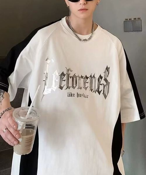 link lot（リンクロット）の「配色ラグランスリーブ箔プリントトップス（Tシャツ/カットソー・メンズ・ホワイト/ブラック・M）」の4枚目の写真