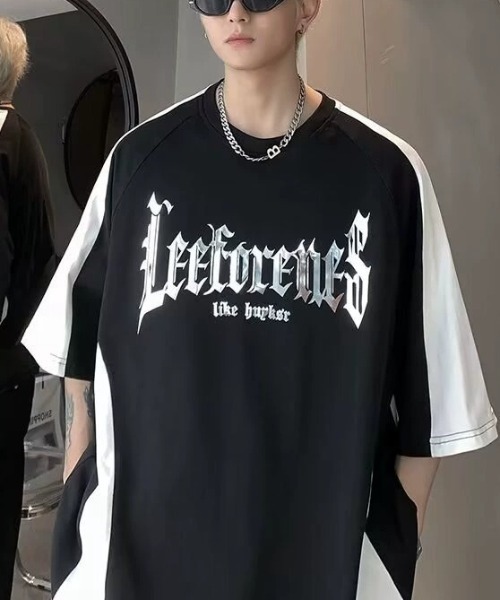 link lot（リンクロット）の「配色ラグランスリーブ箔プリントトップス（Tシャツ/カットソー・メンズ・ホワイト/ブラック・M）」の5枚目の写真