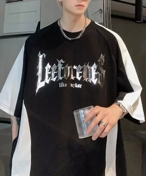 link lot（リンクロット）の「配色ラグランスリーブ箔プリントトップス（Tシャツ/カットソー・メンズ・ホワイト/ブラック・M）」の6枚目の写真