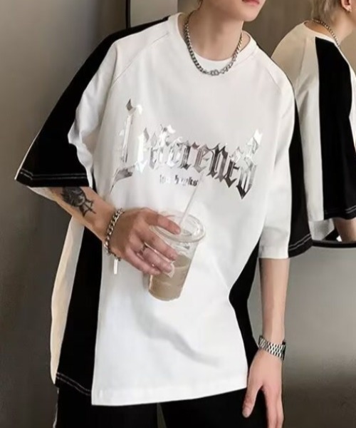 link lot（リンクロット）の「配色ラグランスリーブ箔プリントトップス（Tシャツ/カットソー・メンズ・ホワイト/ブラック・M）」の3枚目の写真
