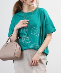 EGLANTINE コスメ柄刺繍半袖Tシャツ 日本製 ローズペトール