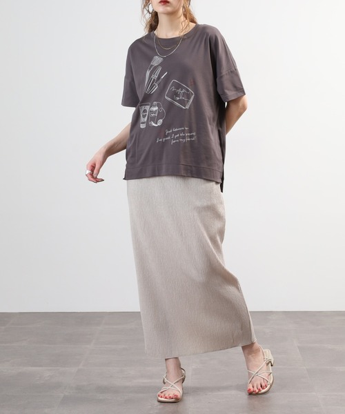 EGLANTINE(エグランティーヌ)の「EGLANTINE コスメ柄刺繍半袖Tシャツ 日本製 ローズペトール(Tシャツ/カットソー・レディース・オフホワイト/グリーン・38)」の21枚目の写真