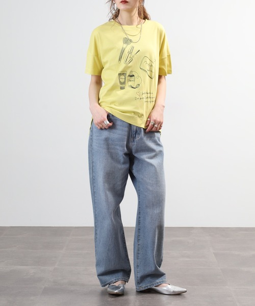 EGLANTINE(エグランティーヌ)の「EGLANTINE コスメ柄刺繍半袖Tシャツ 日本製 ローズペトール(Tシャツ/カットソー・レディース・オフホワイト/グリーン・38)」の14枚目の写真