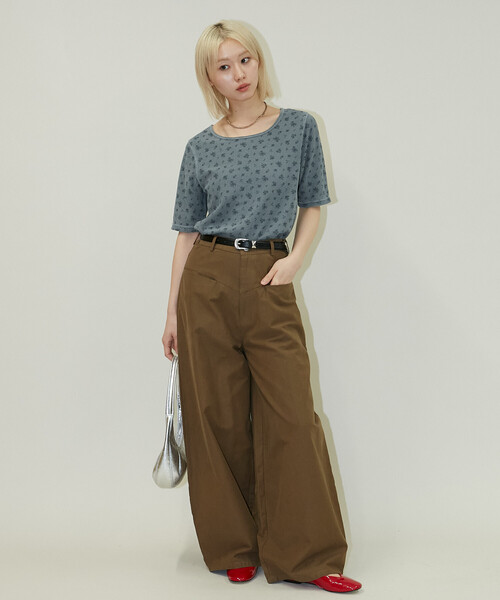 JEMORGAN(ジェーイーモーガン)の「JEMORGAN/ジェーイーモーガン ワッフル フラワー ハーフスリーブ プルオーバー 限定展開(Tシャツ/カットソー・レディース・イエロー/ブルー/グレー・フリ-)」の6枚目の写真