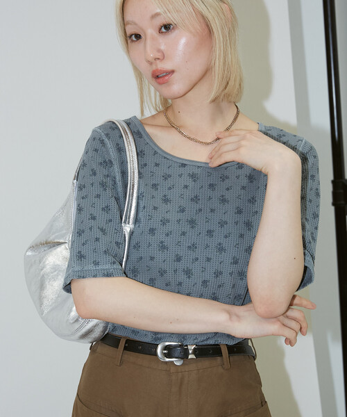 JEMORGAN(ジェーイーモーガン)の「JEMORGAN/ジェーイーモーガン ワッフル フラワー ハーフスリーブ プルオーバー 限定展開(Tシャツ/カットソー・レディース・イエロー/ブルー/グレー・フリ-)」の9枚目の写真