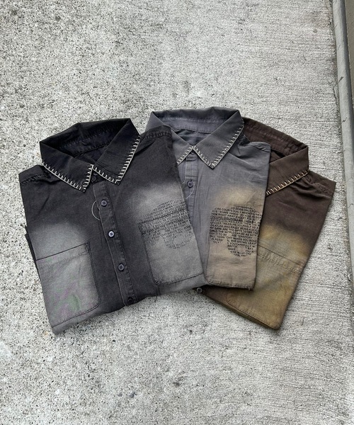 MandO（エムオー）（エムオー）の「ヴィンテージ加工ドッグロゴステッチシャツ（シャツ/ブラウス・メンズ・チャコールグレー/ブラウン/ブラック・LARGE/MEDIUM）」の8枚目の写真