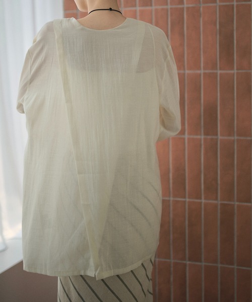 LAULEN（ローレン）の「back cross collarless shirt /バッククロスノーカラーシャツ（シャツ/ブラウス・レディース・アイボリー/ブラック・FREE）」の7枚目の写真