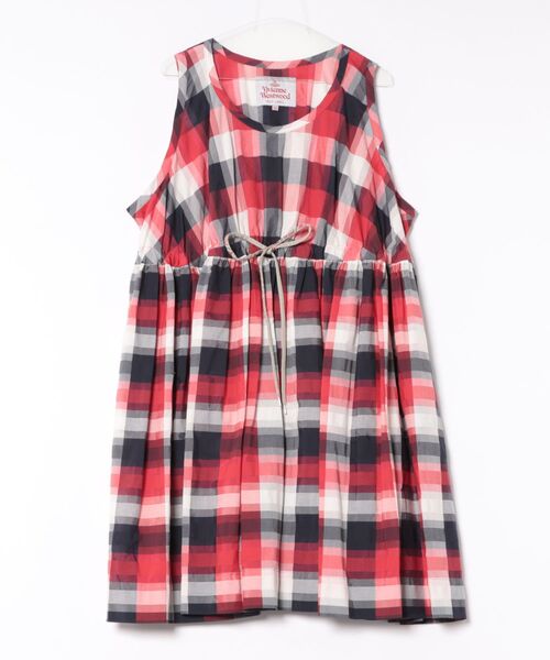 Vivienne Westwood(ヴィヴィアンウエストウッド)の「コットンキュプラチェックギャザーノースリーブワンピース(ワンピース・レディース・グリーン系その他2/レッド系その他・FREE)」の2枚目の写真