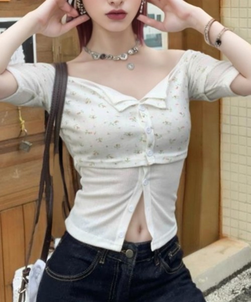 Vipoa(ヴィポア)の「フラワー柄レイヤードオフショルトップス(Tシャツ/カットソー・レディース・ホワイト・FREE)」の21枚目の写真