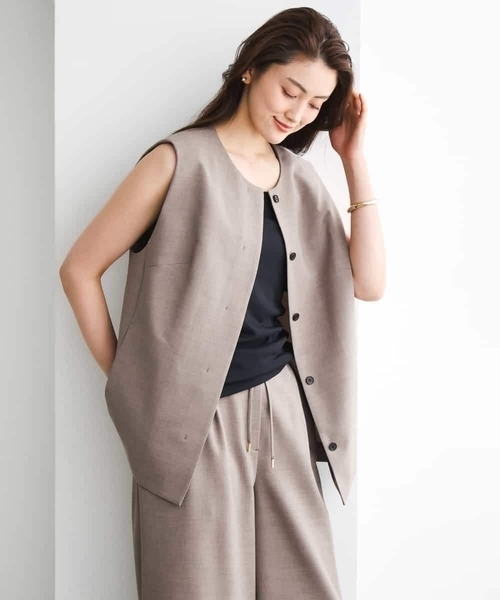 MICHEL KLEIN（ミッシェル・クラン）の「[セットアップ対応]ノーカラージレ（ノーカラージャケット・レディース・ブラック/ブラウン・38/40）」の5枚目の写真
