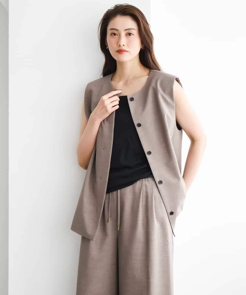 MICHEL KLEIN（ミッシェル・クラン）の「[セットアップ対応]ノーカラージレ（ノーカラージャケット・レディース・ブラック/ブラウン・38/40）」の6枚目の写真