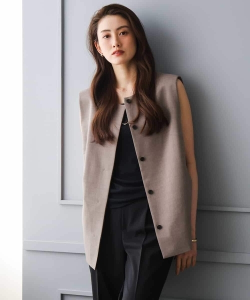 MICHEL KLEIN（ミッシェル・クラン）の「[セットアップ対応]ノーカラージレ（ノーカラージャケット・レディース・ブラック/ブラウン・38/40）」の12枚目の写真