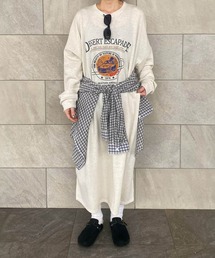 ロゴプリントスウェットワンピース(kiharu select) / 長袖 ロング カジュアル 春 レタリング ルーズ 英字ロゴ ヴィンテージライク 古着風 クルーネック