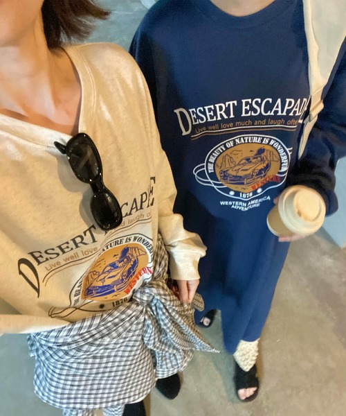 ISOOK(アイスー)の「ロゴプリントスウェットワンピース(kiharu select) / 長袖 ロング カジュアル 春 レタリング ルーズ 英字ロゴ ヴィンテージライク 古着風 クルーネック(ワンピース・レディース・ネイビー/オートミール・FREE)」の10枚目の写真