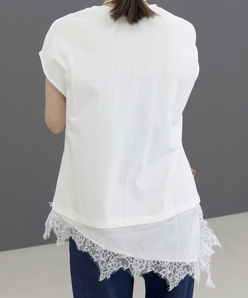 Aletta vita(アレッタビータ)の「アシメサテンレースレイヤードフレンチプルオーバー(Tシャツ/カットソー・レディース・オフホワイト/ブラック・FREE)」の5枚目の写真