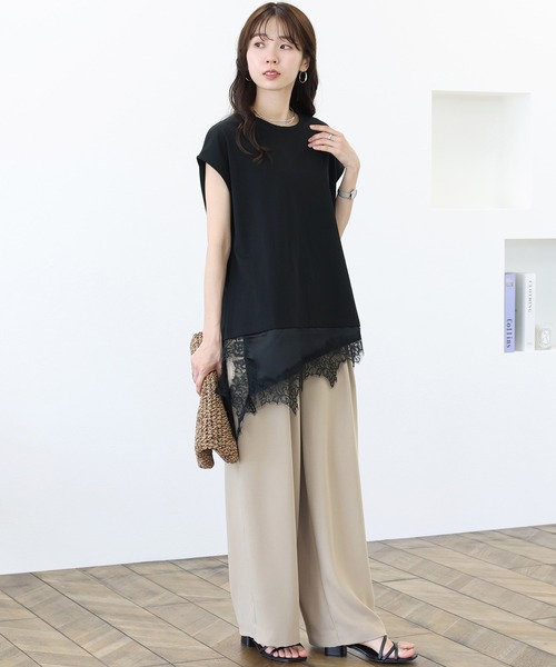 Aletta vita(アレッタビータ)の「アシメサテンレースレイヤードフレンチプルオーバー(Tシャツ/カットソー・レディース・オフホワイト/ブラック・FREE)」の20枚目の写真