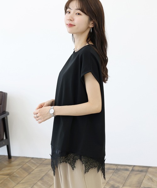 Aletta vita(アレッタビータ)の「アシメサテンレースレイヤードフレンチプルオーバー(Tシャツ/カットソー・レディース・オフホワイト/ブラック・FREE)」の16枚目の写真