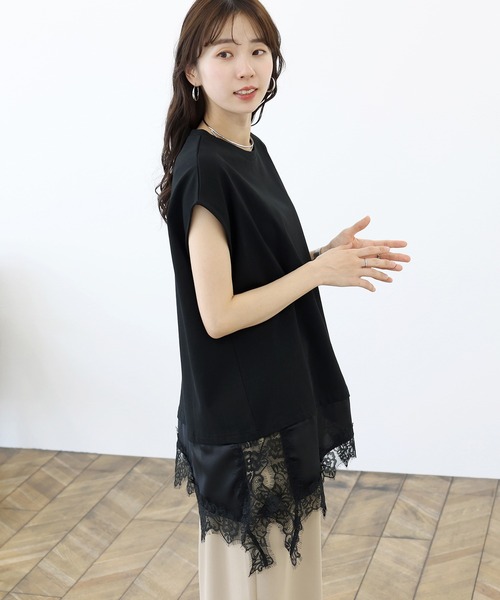 Aletta vita(アレッタビータ)の「アシメサテンレースレイヤードフレンチプルオーバー(Tシャツ/カットソー・レディース・オフホワイト/ブラック・FREE)」の19枚目の写真