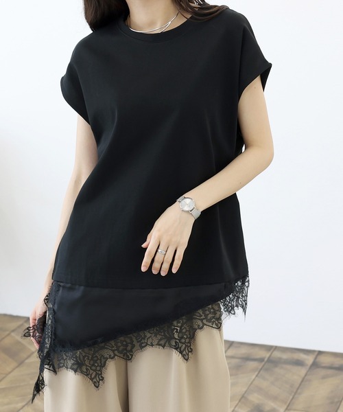 Aletta vita(アレッタビータ)の「アシメサテンレースレイヤードフレンチプルオーバー(Tシャツ/カットソー・レディース・オフホワイト/ブラック・FREE)」の17枚目の写真