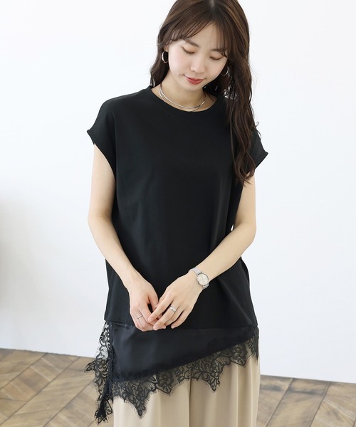 Aletta vita(アレッタビータ)の「アシメサテンレースレイヤードフレンチプルオーバー(Tシャツ/カットソー・レディース・オフホワイト/ブラック・FREE)」の15枚目の写真