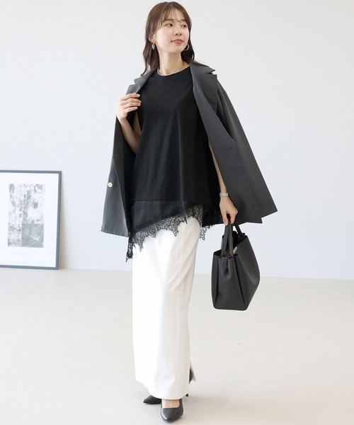 Aletta vita(アレッタビータ)の「アシメサテンレースレイヤードフレンチプルオーバー(Tシャツ/カットソー・レディース・オフホワイト/ブラック・FREE)」の21枚目の写真