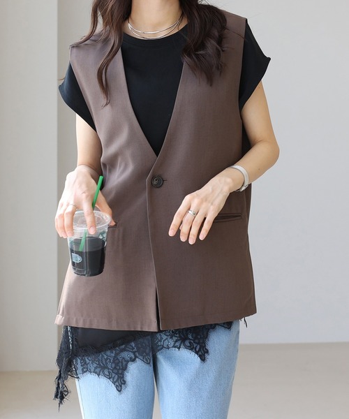 Aletta vita(アレッタビータ)の「アシメサテンレースレイヤードフレンチプルオーバー(Tシャツ/カットソー・レディース・オフホワイト/ブラック・FREE)」の22枚目の写真