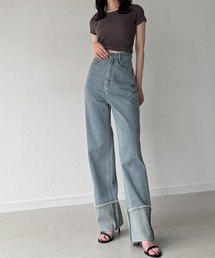 ロールアップハイウェストストレートデニム