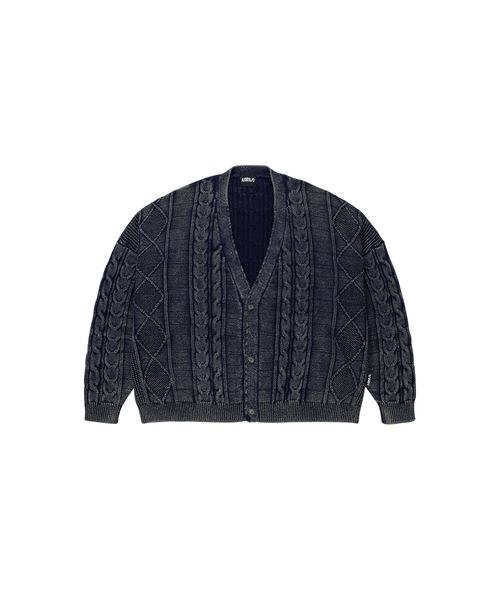 Cable Washed Cardigan (navy) — вязаный кардиган с кабельной вязкой, тёмно‑синий