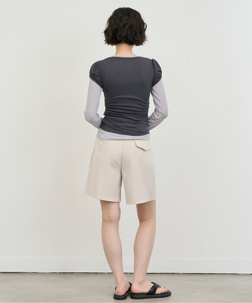 NUJOH(ヌゾ)の「Layered Slim Fit Half Sleeve Top / レイヤードスリムフィットハーフスリーブトップ2枚セット(Tシャツ/カットソー・レディース・ブラック/ピンク/ホワイト/ライトパープル/チャコールグレー・FREE)」の6枚目の写真