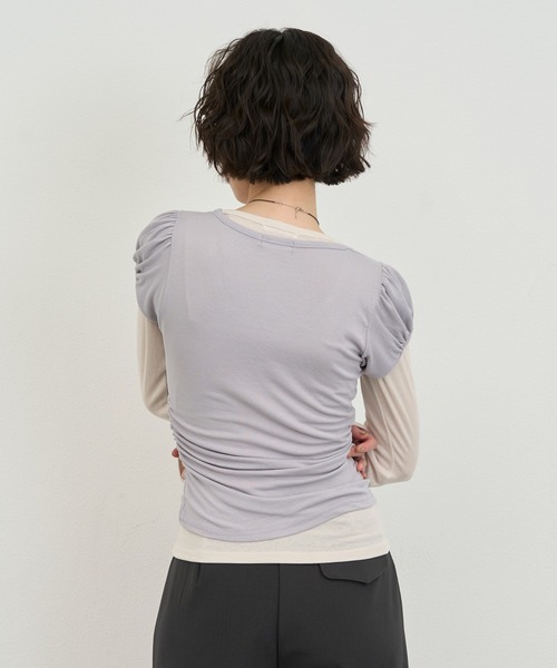 NUJOH(ヌゾ)の「Layered Slim Fit Half Sleeve Top / レイヤードスリムフィットハーフスリーブトップ2枚セット(Tシャツ/カットソー・レディース・ブラック/ピンク/ホワイト/ライトパープル/チャコールグレー・FREE)」の13枚目の写真