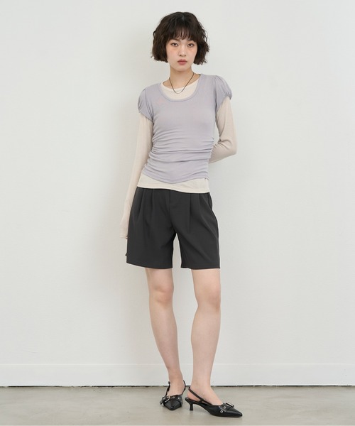 NUJOH(ヌゾ)の「Layered Slim Fit Half Sleeve Top / レイヤードスリムフィットハーフスリーブトップ2枚セット(Tシャツ/カットソー・レディース・ブラック/ピンク/ホワイト/ライトパープル/チャコールグレー・FREE)」の16枚目の写真