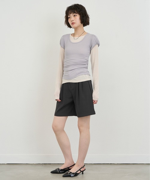 NUJOH(ヌゾ)の「Layered Slim Fit Half Sleeve Top / レイヤードスリムフィットハーフスリーブトップ2枚セット(Tシャツ/カットソー・レディース・ブラック/ピンク/ホワイト/ライトパープル/チャコールグレー・FREE)」の18枚目の写真