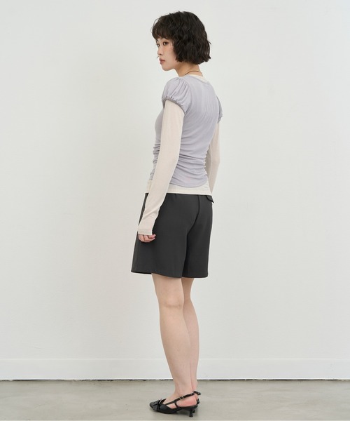 NUJOH(ヌゾ)の「Layered Slim Fit Half Sleeve Top / レイヤードスリムフィットハーフスリーブトップ2枚セット(Tシャツ/カットソー・レディース・ブラック/ピンク/ホワイト/ライトパープル/チャコールグレー・FREE)」の19枚目の写真