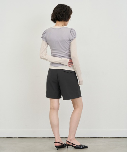 NUJOH(ヌゾ)の「Layered Slim Fit Half Sleeve Top / レイヤードスリムフィットハーフスリーブトップ2枚セット(Tシャツ/カットソー・レディース・ブラック/ピンク/ホワイト/ライトパープル/チャコールグレー・FREE)」の22枚目の写真