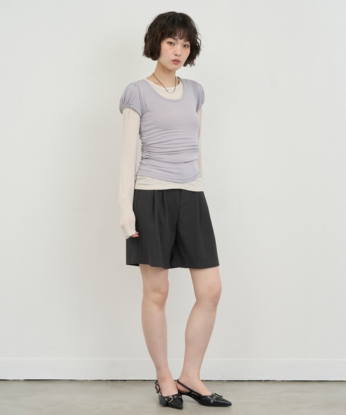 NUJOH(ヌゾ)の「Layered Slim Fit Half Sleeve Top / レイヤードスリムフィットハーフスリーブトップ2枚セット(Tシャツ/カットソー・レディース・ブラック/ピンク/ホワイト/ライトパープル/チャコールグレー・FREE)」の20枚目の写真