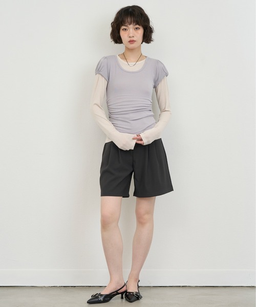 NUJOH(ヌゾ)の「Layered Slim Fit Half Sleeve Top / レイヤードスリムフィットハーフスリーブトップ2枚セット(Tシャツ/カットソー・レディース・ブラック/ピンク/ホワイト/ライトパープル/チャコールグレー・FREE)」の17枚目の写真