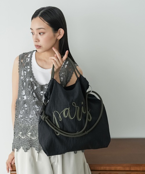 mili an deni(ミリアンデニ)の「3WAYロゴ刺繍ロープトートバッグ(トートバッグ・レディース・ライトグレー/カーキ/アイボリー/ブラック・F)」の9枚目の写真