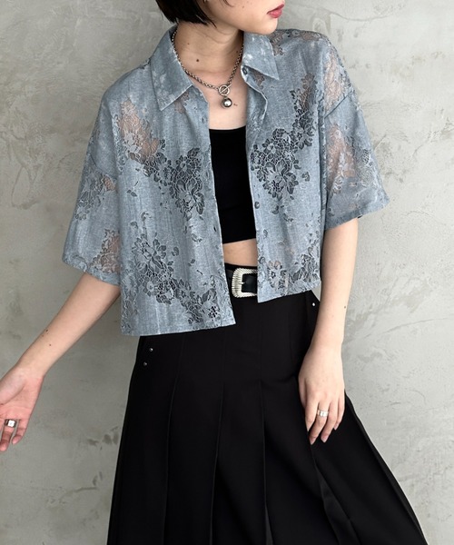 PAGEBOY(ページボーイ)の「フローレースショートシャツ(シャツ/ブラウス・レディース・オフホワイト/ブルー/ブラック・FREE)」の6枚目の写真