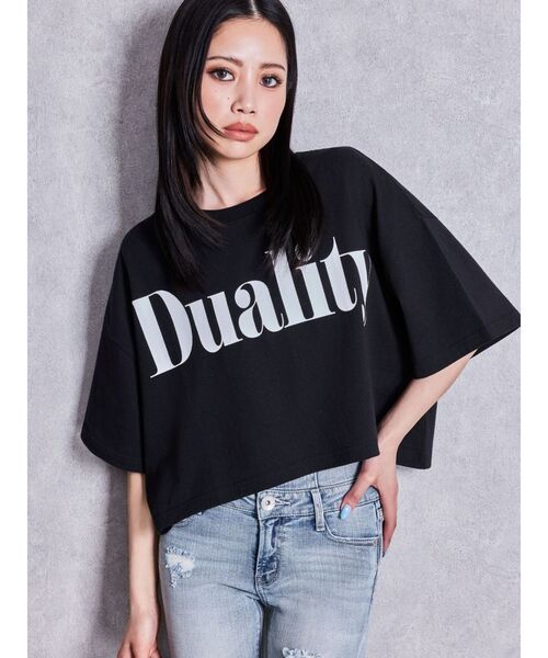GYDA(ジェイダ)の「DualityルーズショートTシャツ(Tシャツ/カットソー・レディース・ブラック/オフホワイト/グレー・FREE)」の3枚目の写真