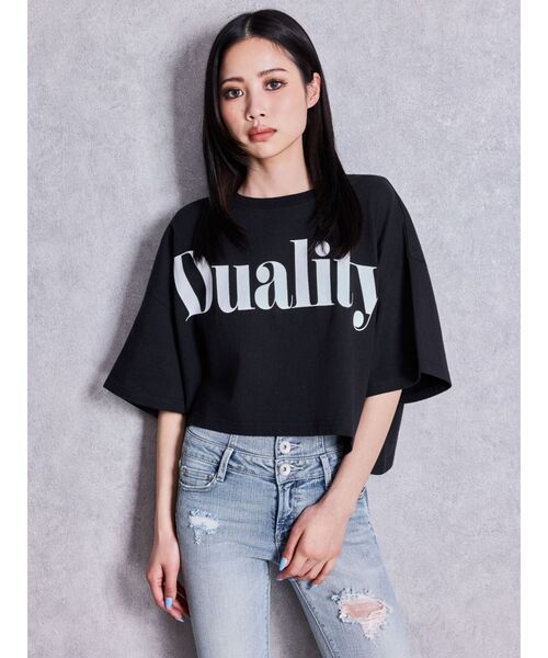 GYDA(ジェイダ)の「DualityルーズショートTシャツ(Tシャツ/カットソー・レディース・ブラック/オフホワイト/グレー・FREE)」の5枚目の写真