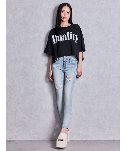 GYDA(ジェイダ)の「DualityルーズショートTシャツ(Tシャツ/カットソー・レディース・ブラック/オフホワイト/グレー・FREE)」の7枚目の写真