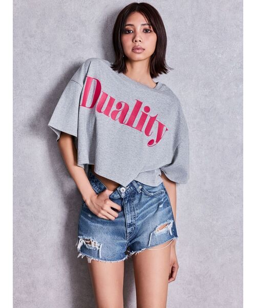 GYDA(ジェイダ)の「DualityルーズショートTシャツ(Tシャツ/カットソー・レディース・ブラック/オフホワイト/グレー・FREE)」の10枚目の写真