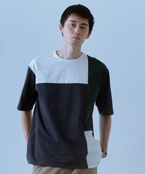 COMME CA ISM(コムサイズム)の「【接触冷感】USAコットン ブロッキングTシャツ(Tシャツ/カットソー・メンズ・ブラック/ホワイト/サックスブルー/ネイビー・MEDIUM/LARGE/X-LARGE)」の1枚目の写真